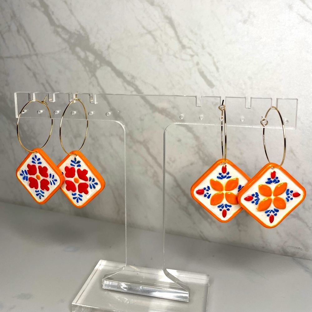 Mexican Tile Style polymer clay earrings
